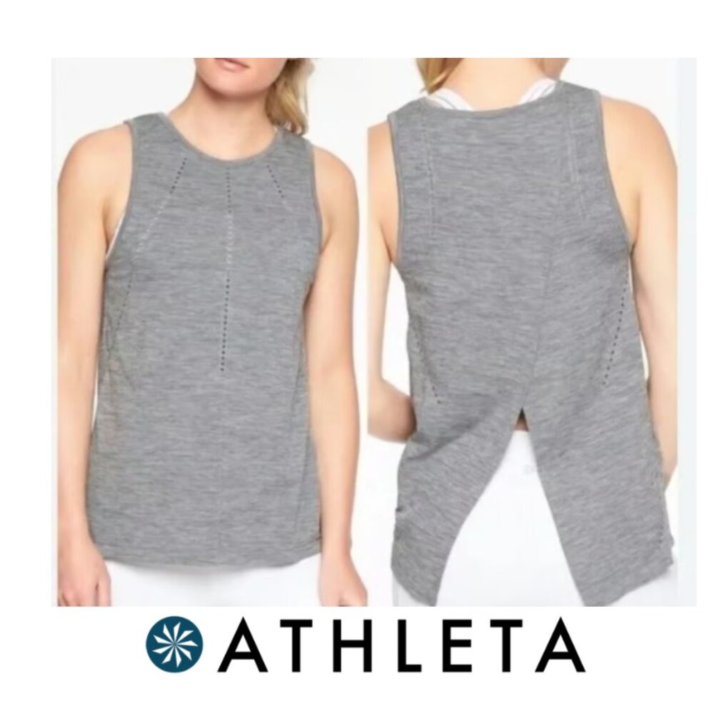 ATHLETA Foothill Gray Seamless Breathable Workout Tank with Optional Tie Back S